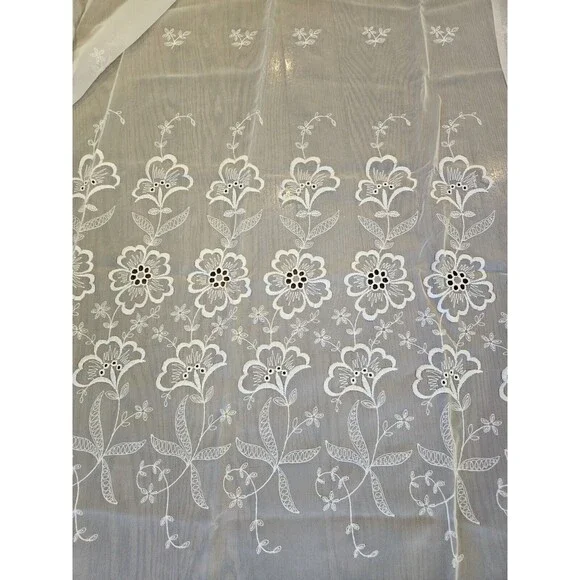 Vtg Window Pride Imported European Voile Embroidered Sheer Panel Curtains 4 Sets